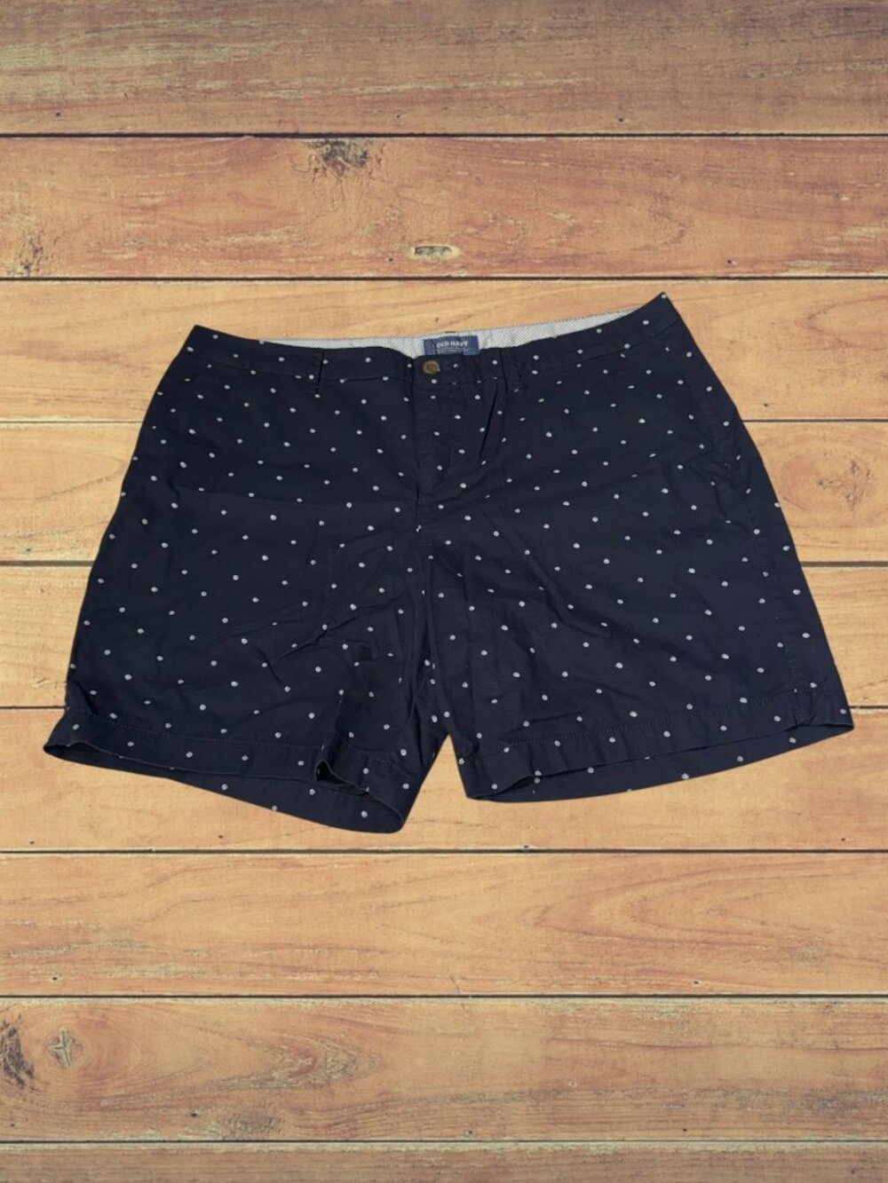 Old Navy Everyday Twill Navy Blue White Polka Dot Shorts Women size 16